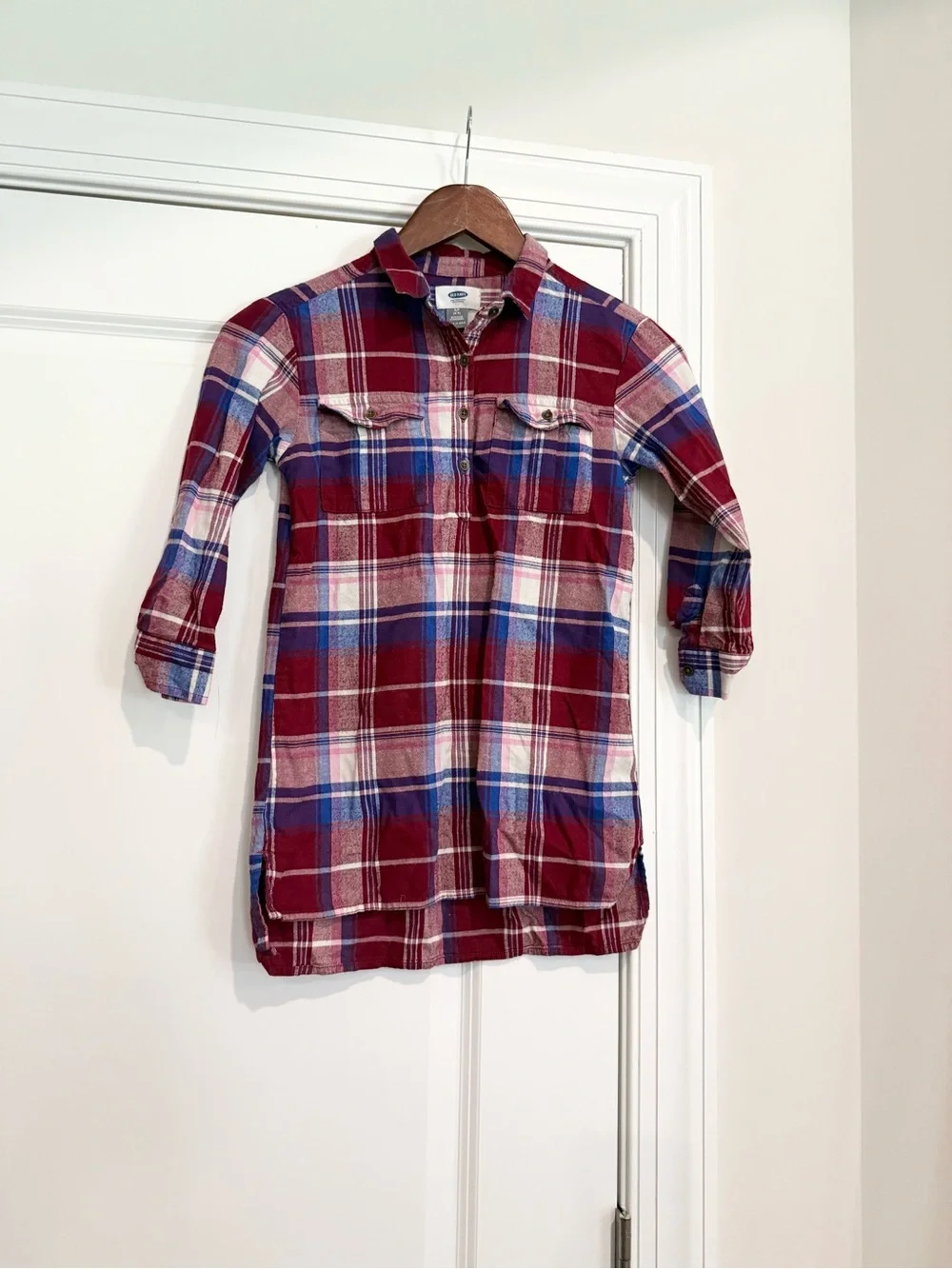 NWOT Old Navy Burgundy and Blue Plaid Button-Front Shirt Dress